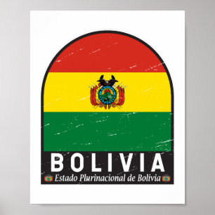 Bolivia Vlag Embleem Onderdruk Vintage Poster