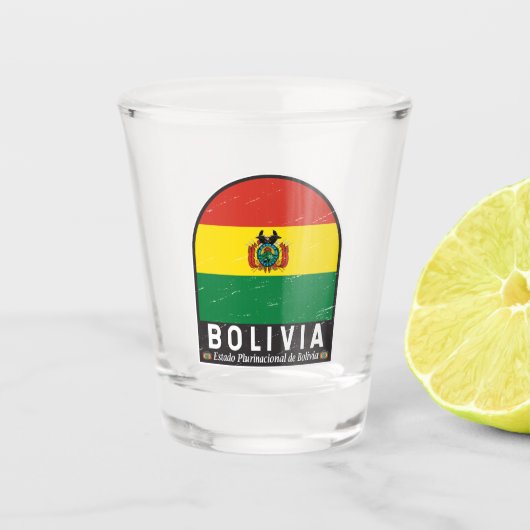 Bolivia Vlag Embleem Onderdruk Vintage Shot Glas (Voorkant)