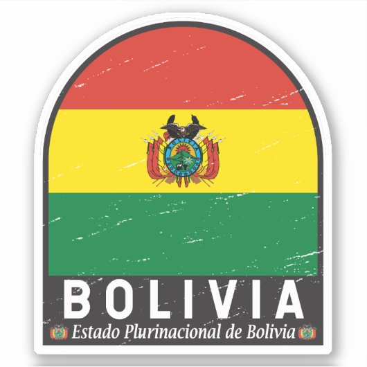 Bolivia Vlag Embleem Onderdruk Vintage Sticker (Voorkant)