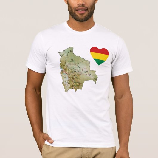 Bolivia Vlag hart en kaart T-shirt (Voorkant)