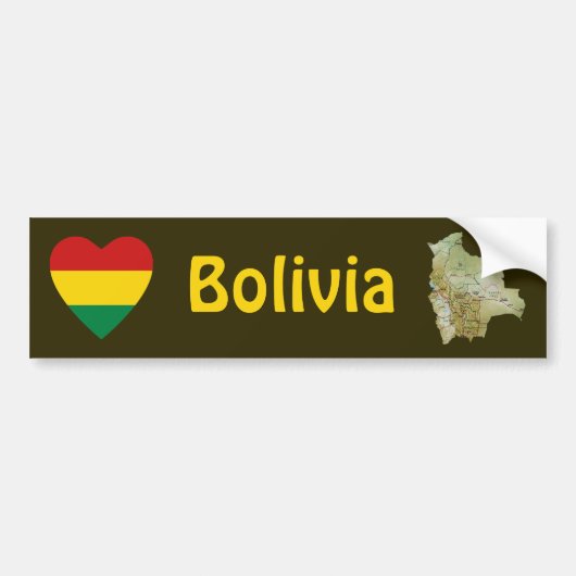 Bolivia Vlag Hart + Landkaart Bumpersticker (Voorkant)