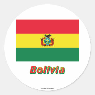 Bolivia vlag met naam ronde sticker