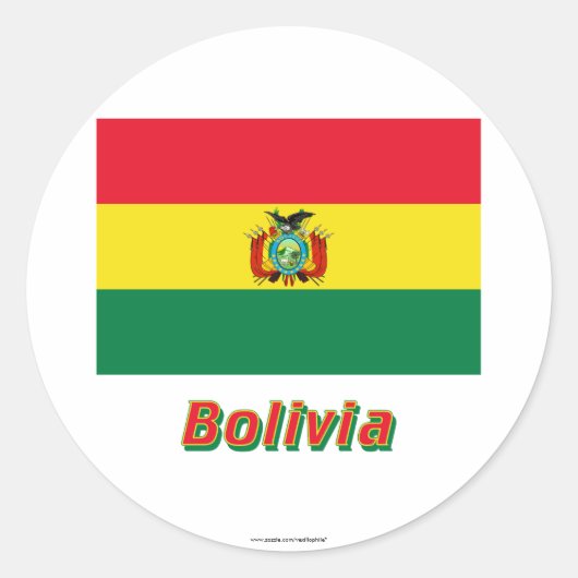 Bolivia Vlag met naam Ronde Sticker (Voorkant)