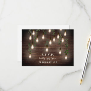  bollen Rustic Wood Botanical Wedding RSVP Kaartje