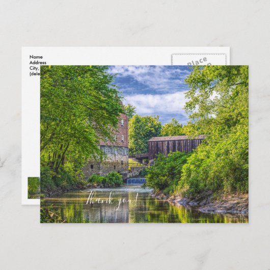 Bollinger Mill en Burfordville Covered Bridge Briefkaart (Voorkant / Achterkant)