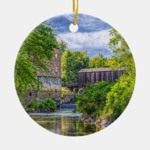 Bollinger Mill en Burfordville Covered Bridge Keramisch Ornament