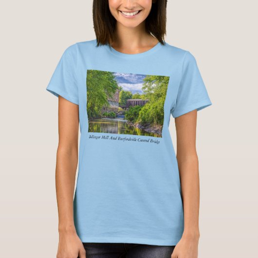Bollinger Mill en Burfordville Covered Bridge T-shirt (Voorkant)