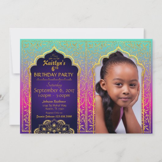 Bollywood Arabian Night Birthday Invitation Kaart (Voorkant)
