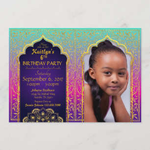 Bollywood Arabian Night Birthday Invitation Kaart