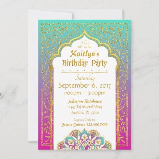 Bollywood Arabian Night Birthday Invitation Kaart (Voorkant)