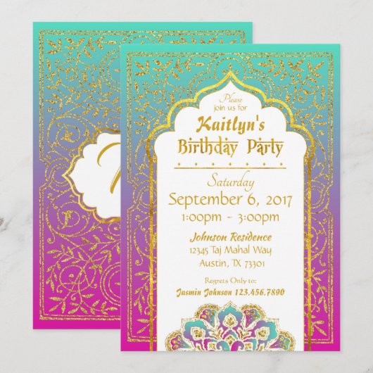 Bollywood Arabian Night Birthday Invitation Kaart (Voorkant / Achterkant)