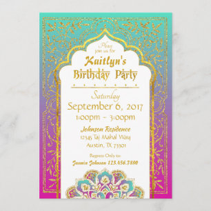 Bollywood Arabian Night Birthday Invitation Kaart