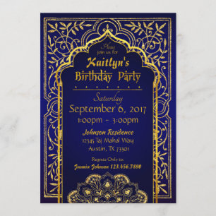 Bollywood Arabian Night Birthday Invitation Kaart