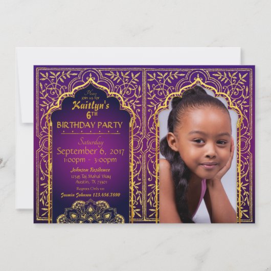Bollywood Arabian Night Birthday Invitation Kaart (Voorkant)