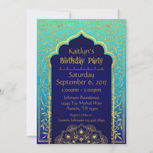 Bollywood Arabian Night Birthday Invitation Kaart (Voorkant)