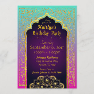 Bollywood Arabian Night Birthday Invitation Kaart
