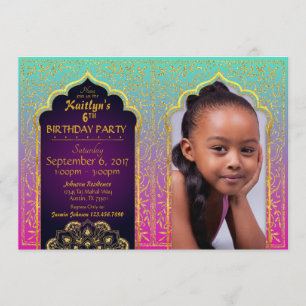 Bollywood Arabian Night Birthday Invitation Kaart