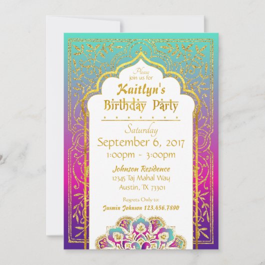 Bollywood Arabian Night Birthday Invitation Kaart (Voorkant)