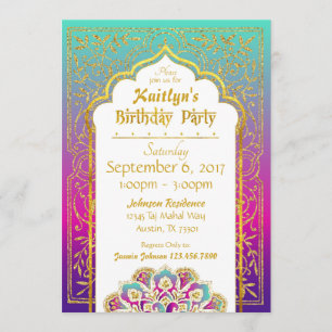 Bollywood Arabian Night Birthday Invitation Kaart