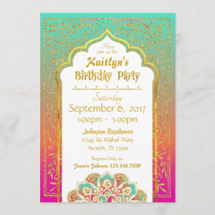 Bollywood Arabian Night Birthday Invitation Kaart
