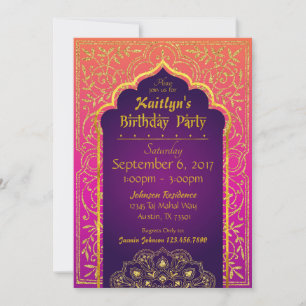 Bollywood Arabian Night Birthday Invitation Kaart