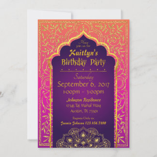 Bollywood Arabian Night Birthday Invitation Kaart