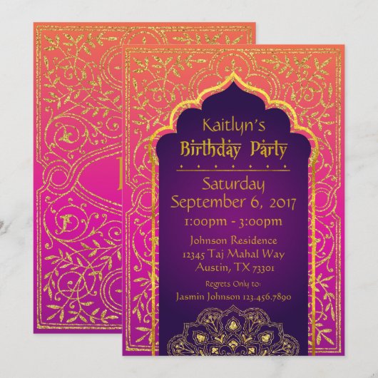Bollywood Arabian Night Birthday Uitnodigingskaart Kaart (Voorkant / Achterkant)