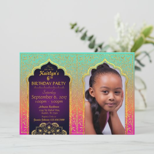 Bollywood Arabian Night Birthday Uitnodigingskaart Kaart (Staand voorkant)