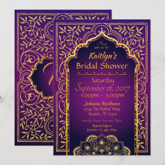 Bollywood Arabian Nights bruids Douche Uitnodiging (Voorkant / Achterkant)