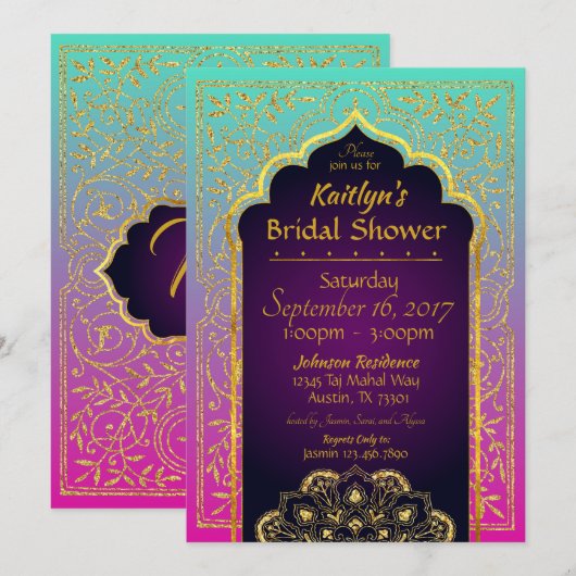 Bollywood Arabian Nights bruids Douche Uitnodiging (Voorkant / Achterkant)