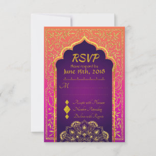 Bollywood Arabian Nights Bruiloft RSVP Kaart