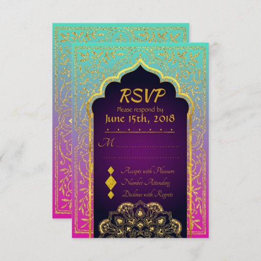 Bollywood Arabian Nights Bruiloft RSVP Kaart (Voorkant / Achterkant)