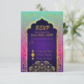 Bollywood Arabian Nights Bruiloft RSVP Kaart (Staand voorkant)