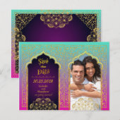 Bollywood Arabian Nights Save the Date Aankondigingskaart (Voorkant / Achterkant)