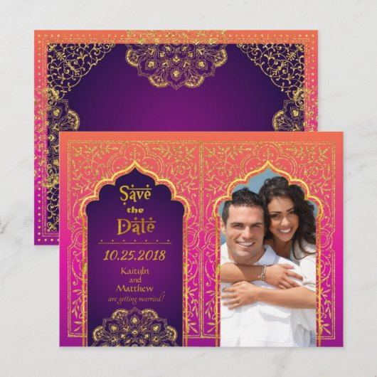 Bollywood Arabian Nights Save the Date Aankondigingskaart (Voorkant / Achterkant)