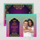 Bollywood Arabian Nights Save the Date Aankondigingskaart (Voorkant / Achterkant)