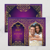 Bollywood Arabian Nights Save the Date Aankondigingskaart (Voorkant / Achterkant)