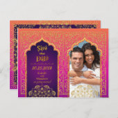 Bollywood Arabian Nights Save the Date Aankondigingskaart (Voorkant / Achterkant)
