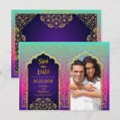 Bollywood Arabian Nights Save the Date Aankondigingskaart (Voorkant / Achterkant)