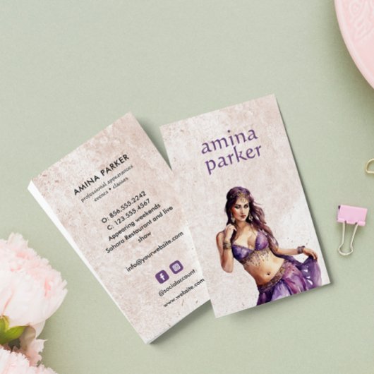 BOLLYWOOD HINDI BUIKDANSER WATERVERF PAARSE VISITEKAARTJE