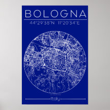 Bologna Blauwdruk Kaart Poster – Cirkelvormig Stad