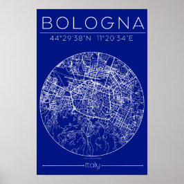 Bologna Blauwdruk Kaart Poster – Cirkelvormig Stad