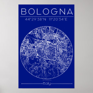 Bologna Blauwdruk Kaart Poster – Cirkelvormig Stad