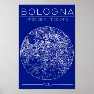Bologna Blauwdruk Kaart Poster – Cirkelvormig Stad