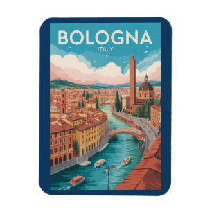 Bologna Italië Illustratie Reis Kunst Vintage Magneet