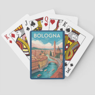 Bologna Italië Illustratie Reis Kunst Vintage Pokerkaarten