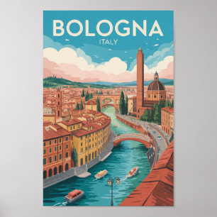 Bologna Italië Illustratie Reis Kunst Vintage Poster