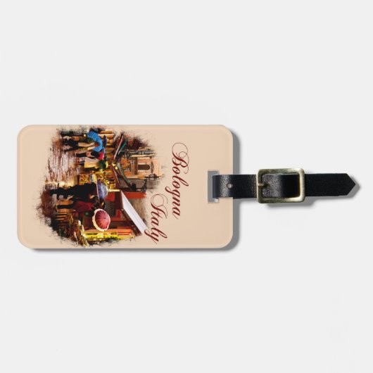 Bologna, Italië: Winkelen in de regen Bagagelabel (Voorkant horizontaal)