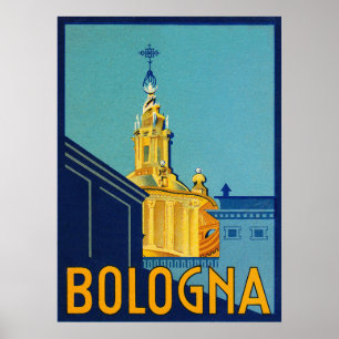 Bologna, stadsgebouwen, Italië, vintage reis Poster