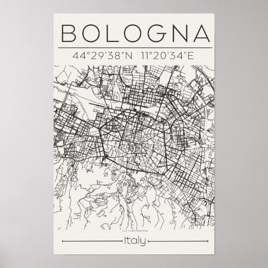 Bologna Stadsplattegrond Poster Modern Minimalisti (Voorkant)